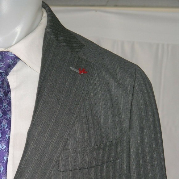 Isaia Super 120 Gray Striped Current Two Button Suit 46R NWT